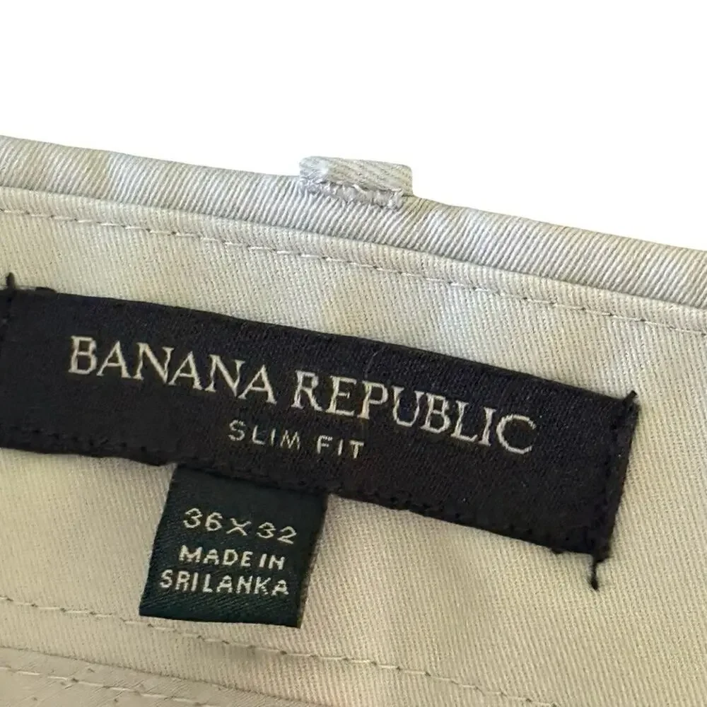Banana Republic Slim Fit Mens Gray Khaki Flat Front Stretch Pants Preppy 36x32